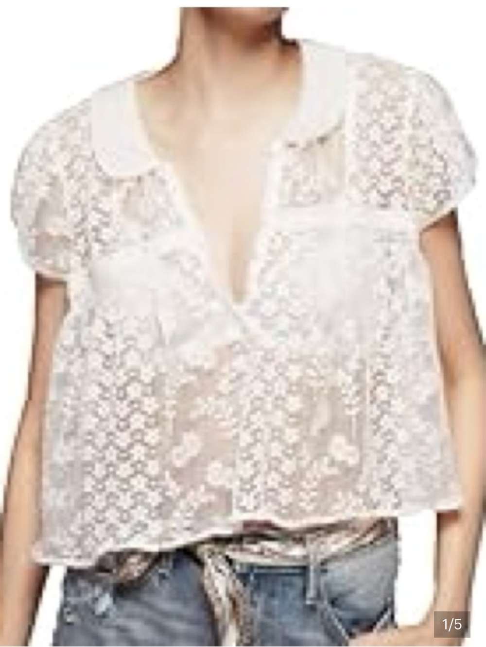 Maeve Cream Lace Button-Up Peter Pan Collar Blouse from Anthropology worn once